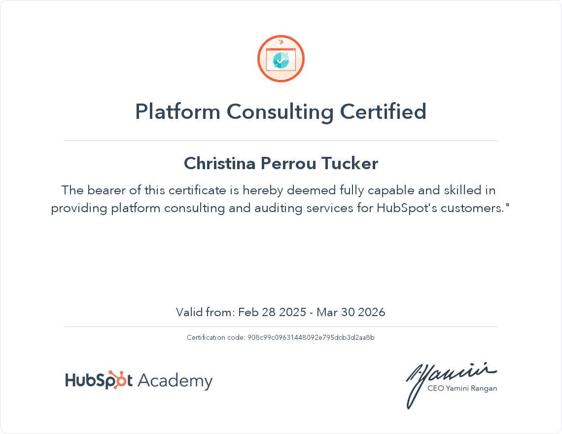 HubSpot Academy Platform Consulting Certification