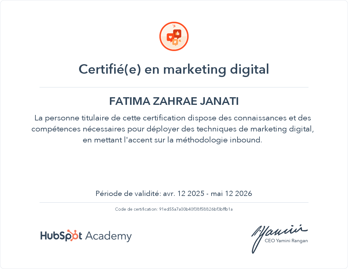 Votre certificat