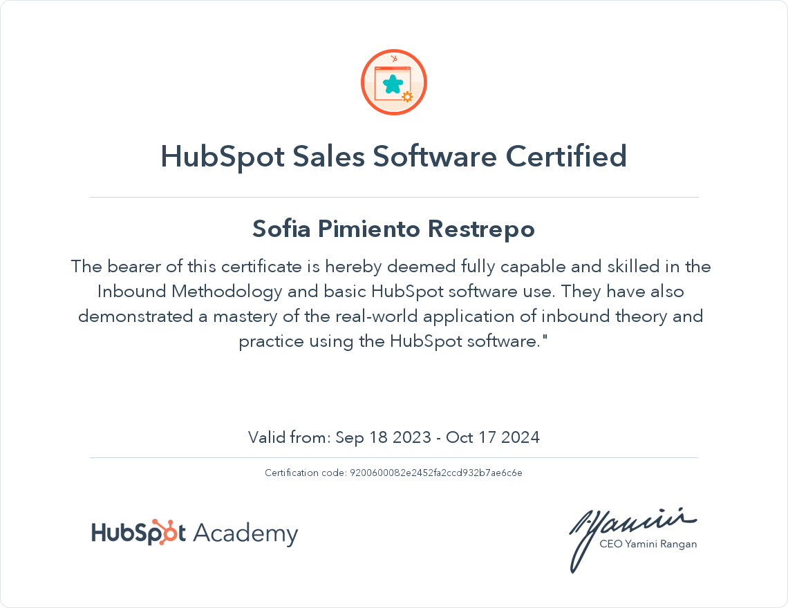 HubSpot Academy HubSpot Sales Software Certification