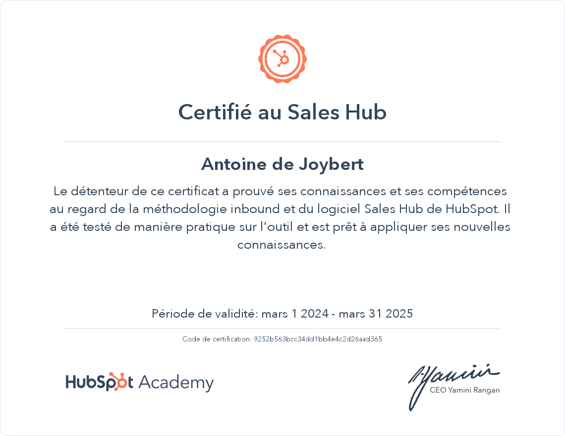 Votre certificat