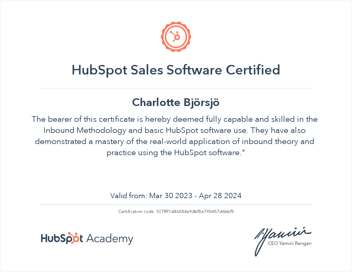 HubSpot Academy HubSpot Sales Software Certification