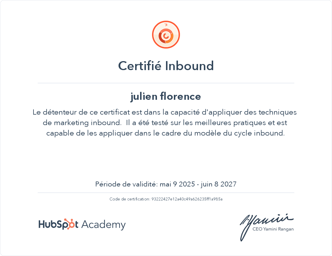 Votre certificat
