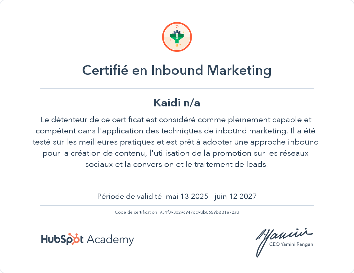 Votre certificat