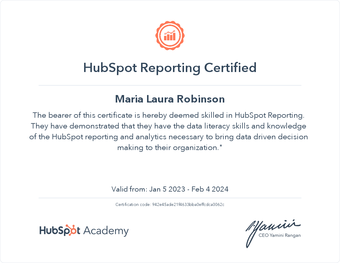 HubSpot Academy HubSpot Reporting Certification