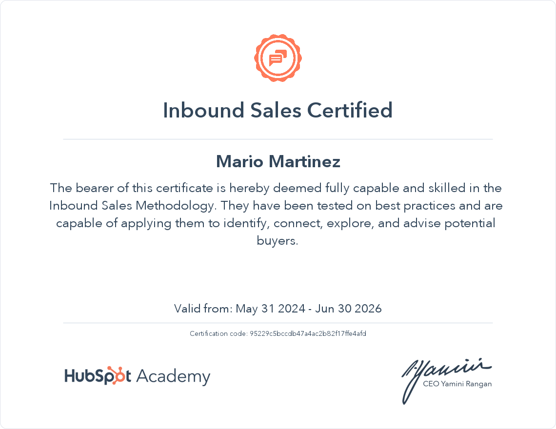 HubSpot Academy Inbound Sales Certification