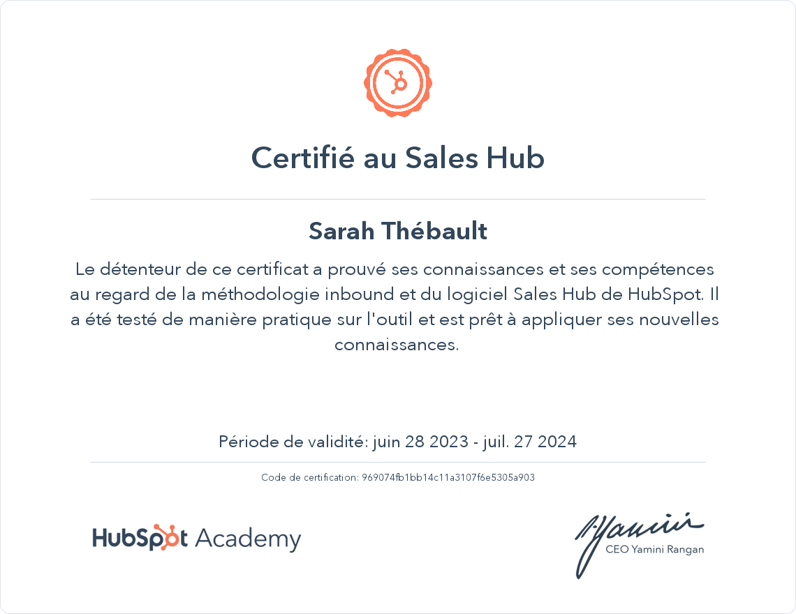 Votre certificat
