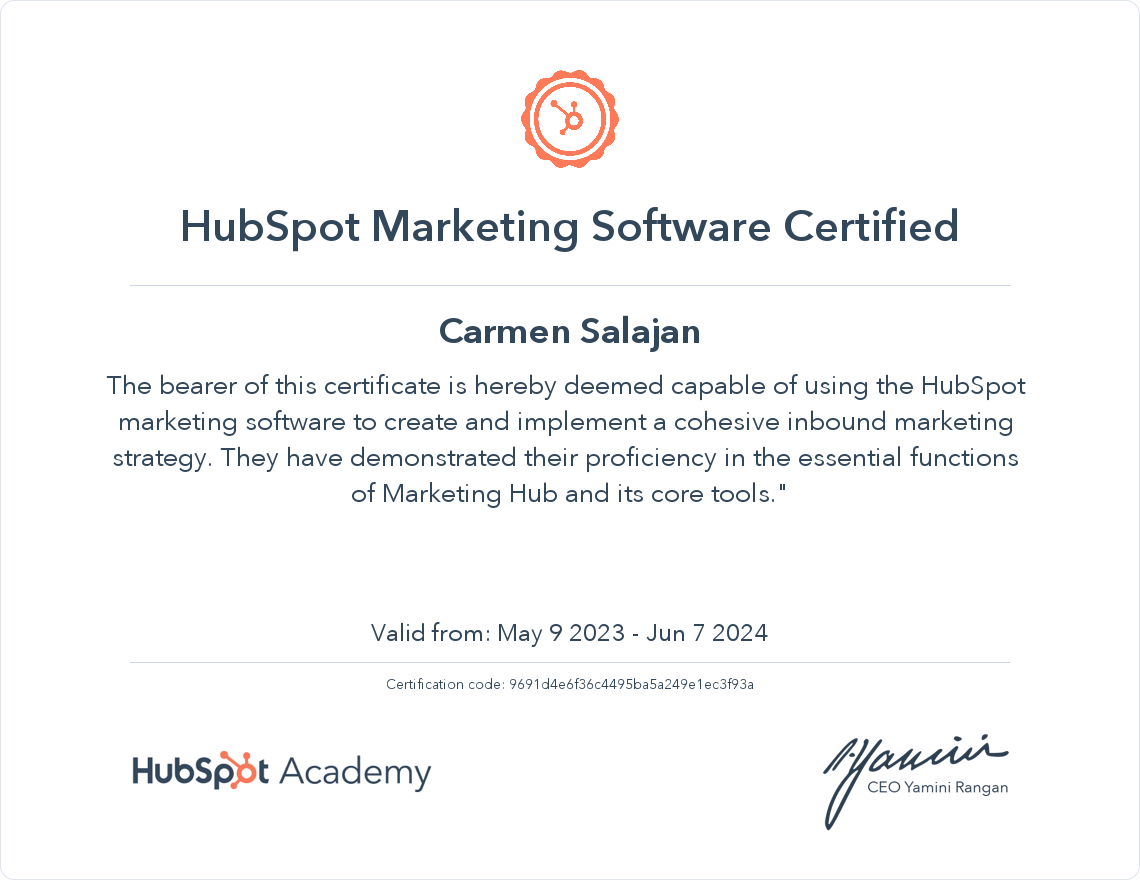 HubSpot Academy HubSpot Marketing Software Certification