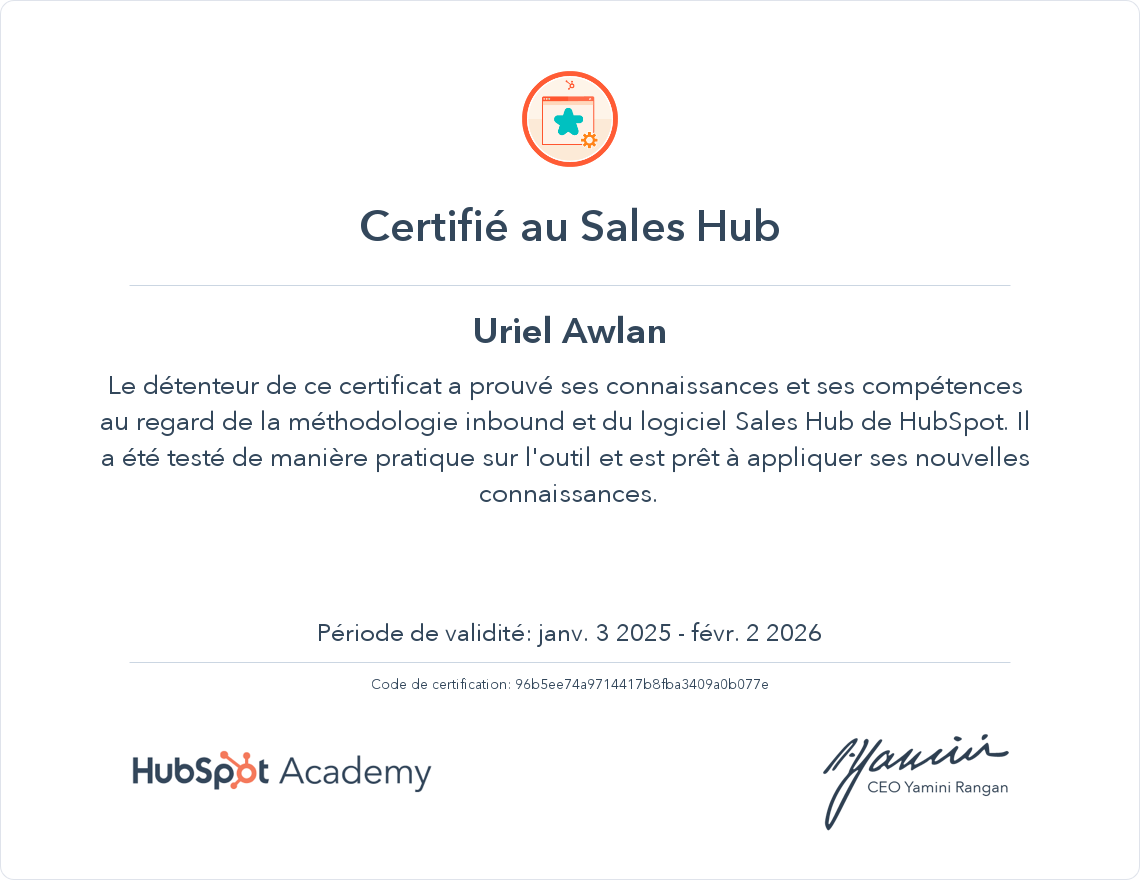 Votre certificat