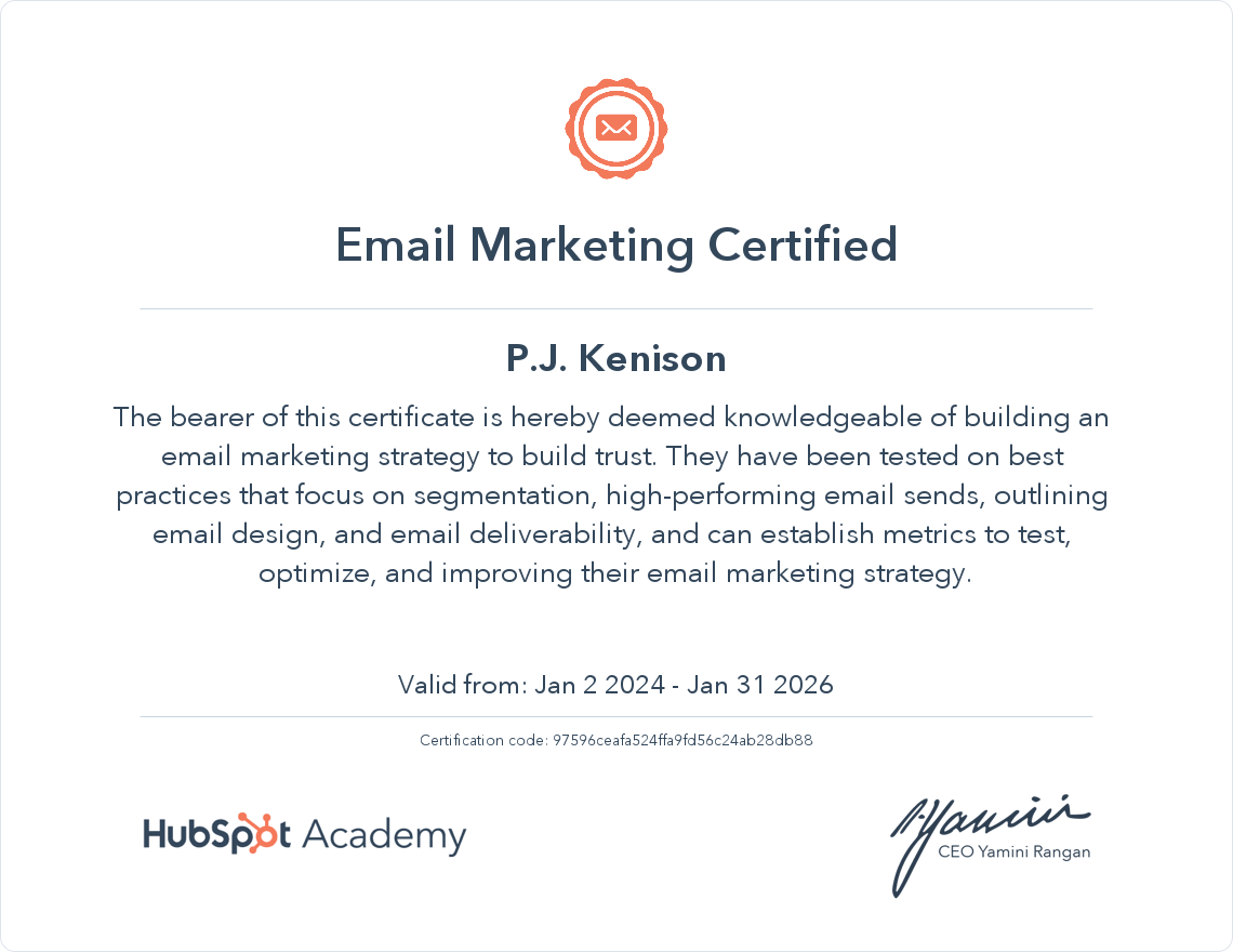 HubSpot Academy Email Marketing Certification