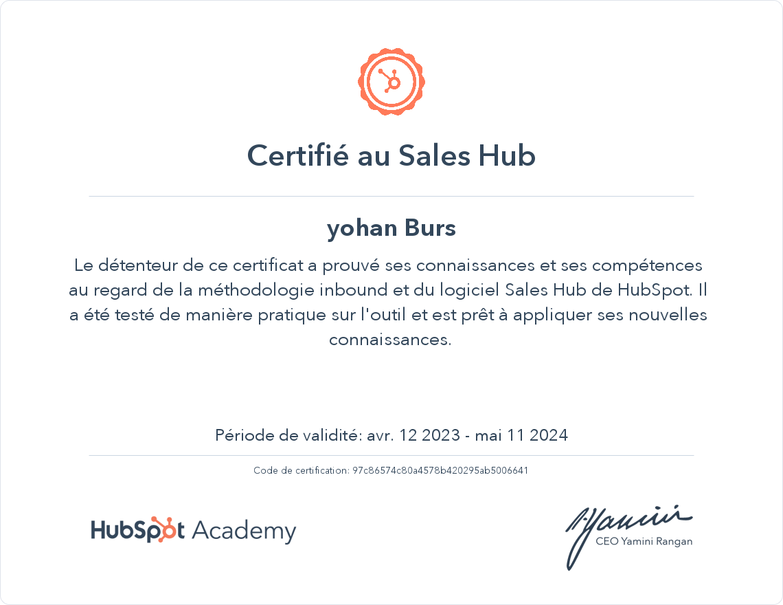 Votre certificat
