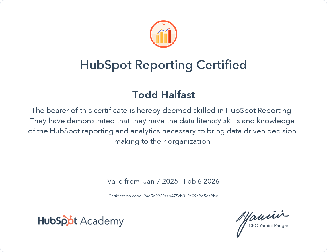 HubSpot Academy HubSpot Reporting Certification