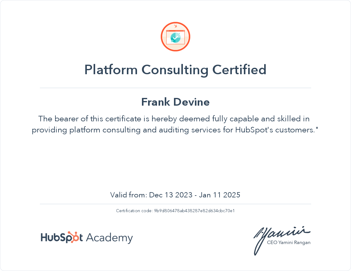 HubSpot Academy Platform Consulting Certification
