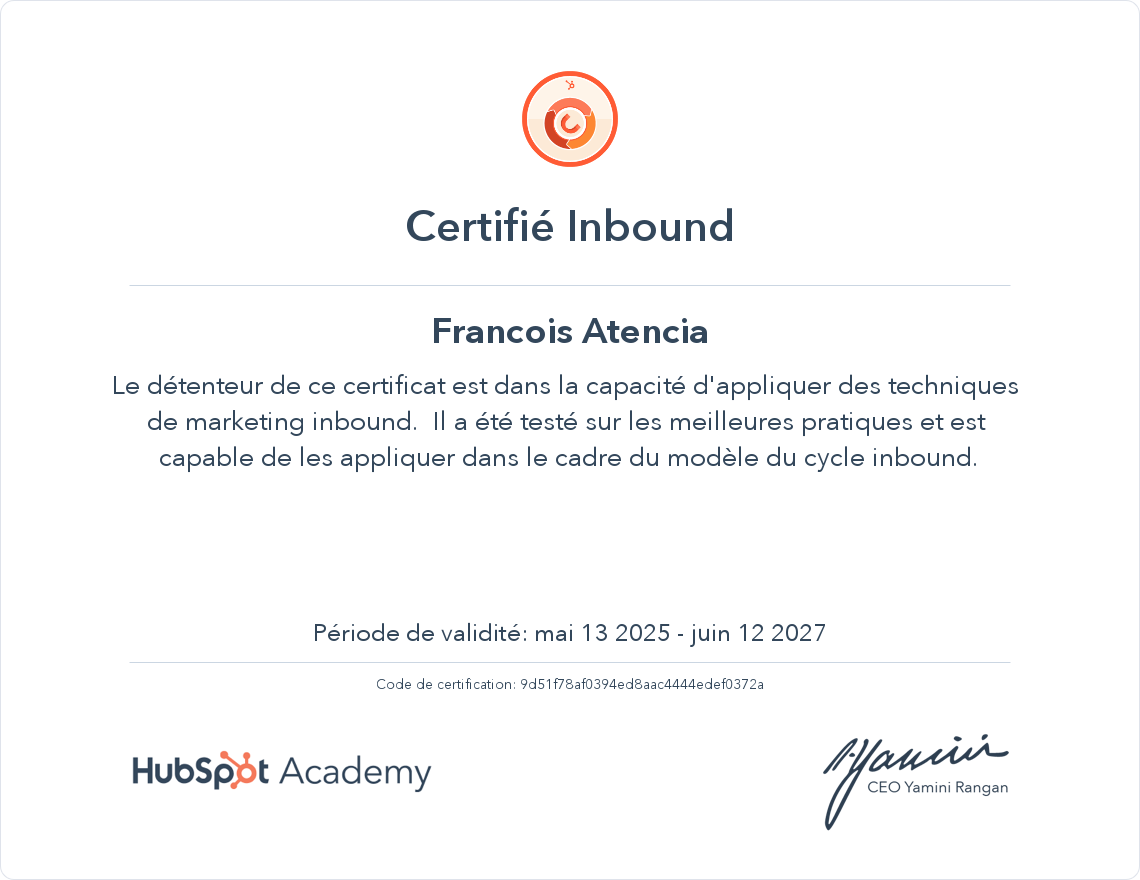 Votre certificat