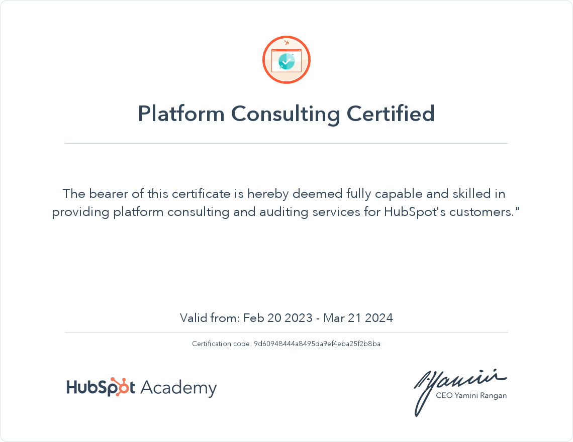 HubSpot Academy Platform Consulting Certification