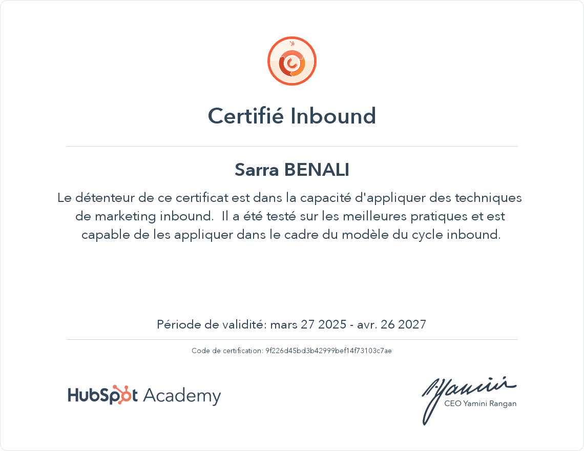 Votre certificat