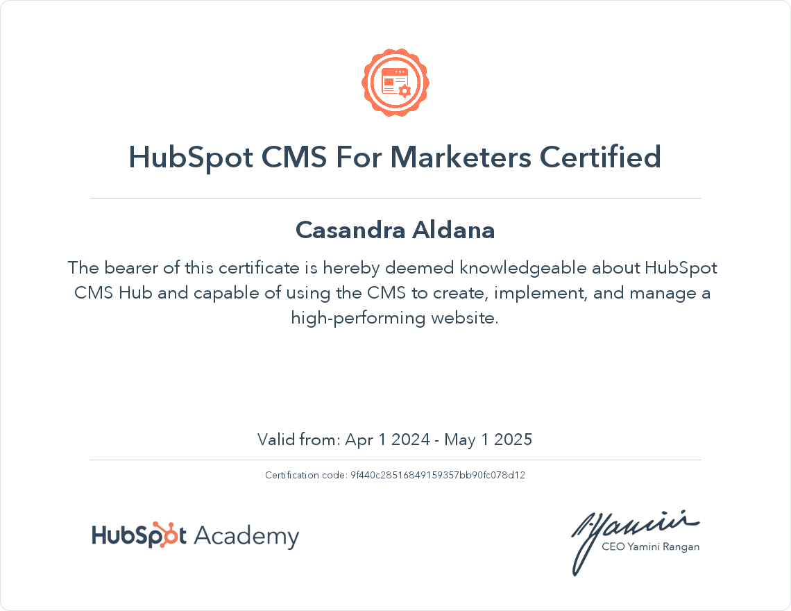 HubSpot Academy HubSpot Content Hub for Marketers Certification