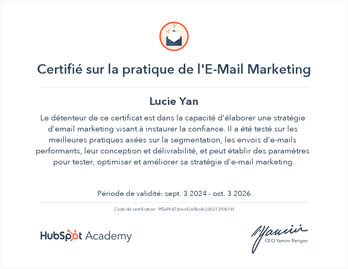 Votre certificat