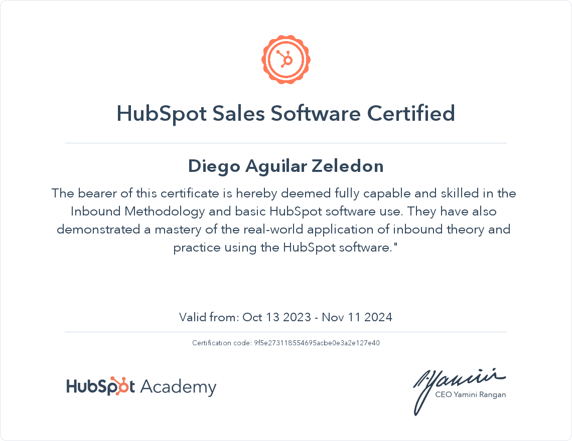 HubSpot Academy HubSpot Sales Software Certification
