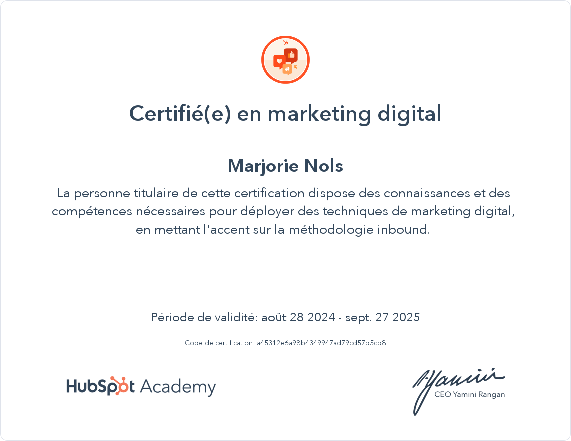 Votre certificat