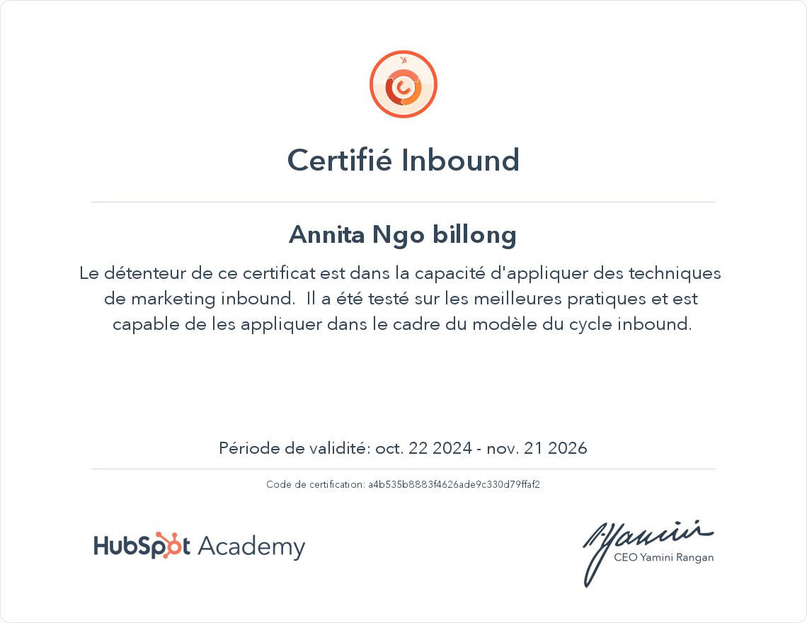 Votre certificat
