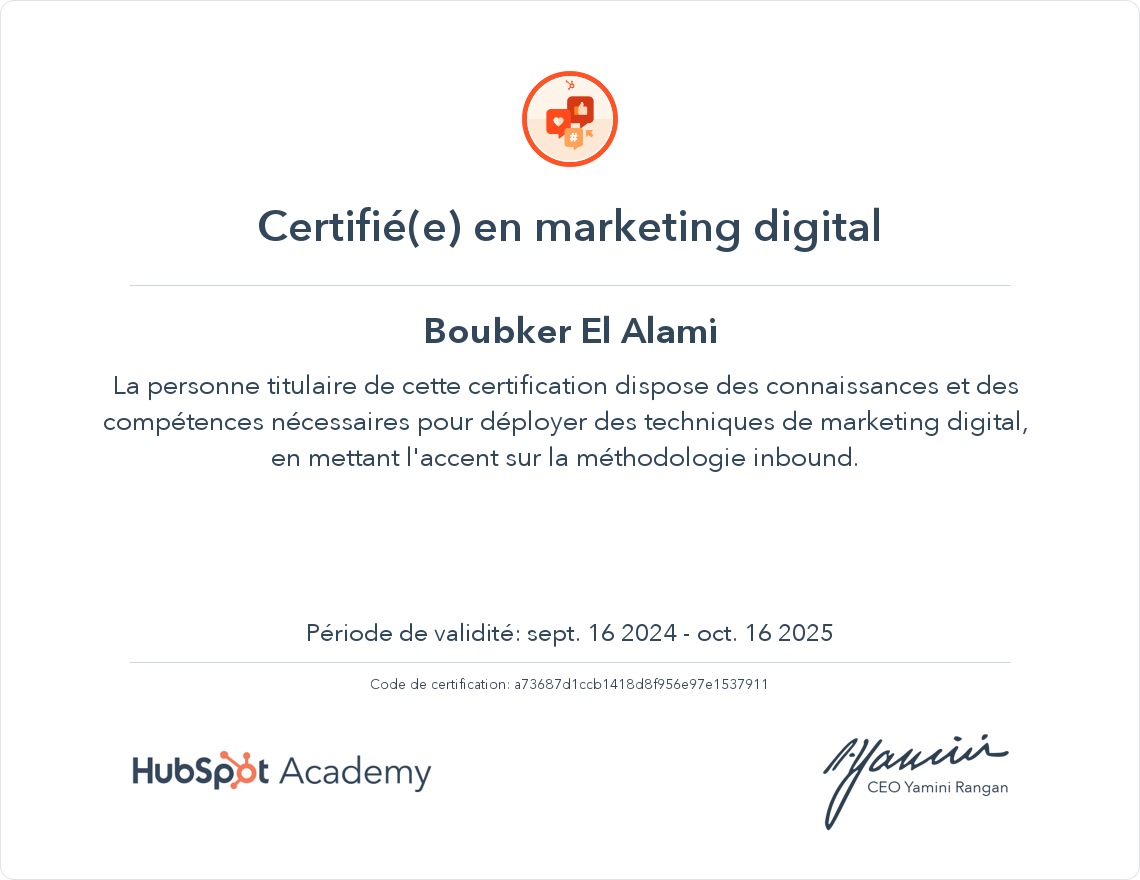 Votre certificat