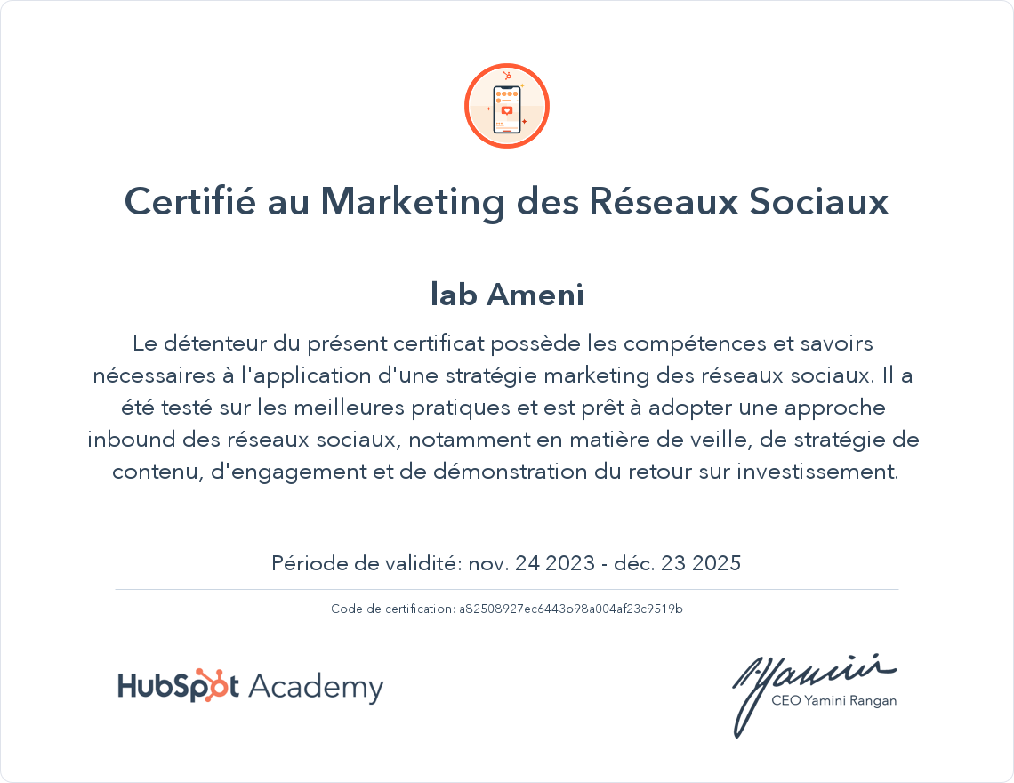 Votre certificat