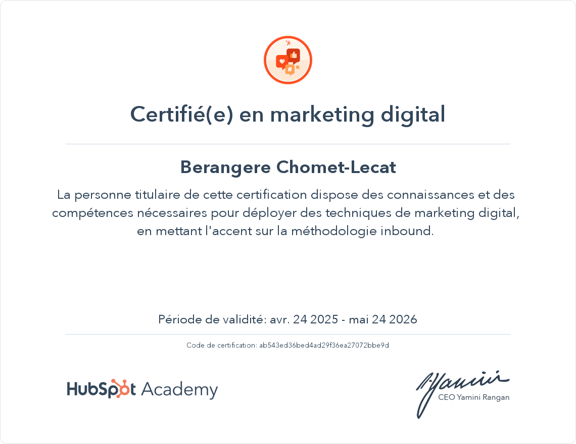 Votre certificat