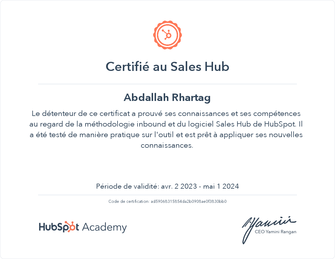 Votre certificat