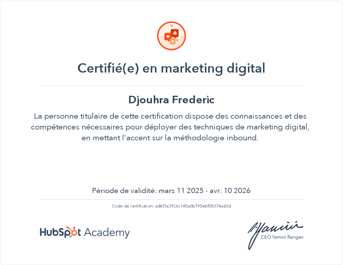 Votre certificat