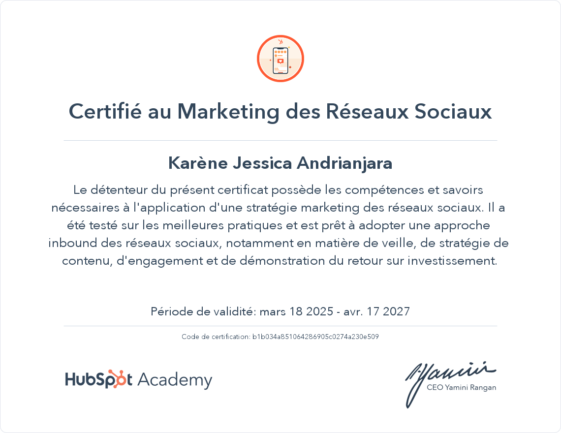 Votre certificat