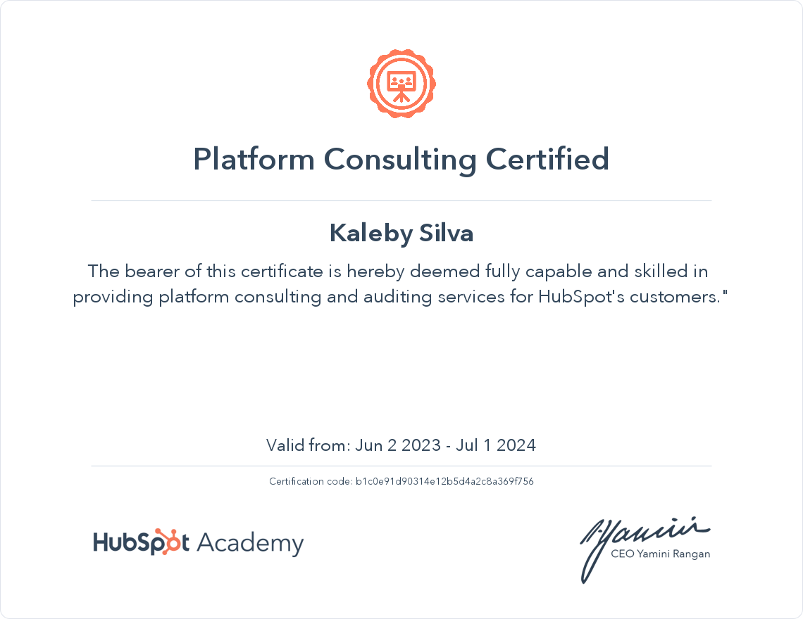 HubSpot Academy Platform Consulting Certification