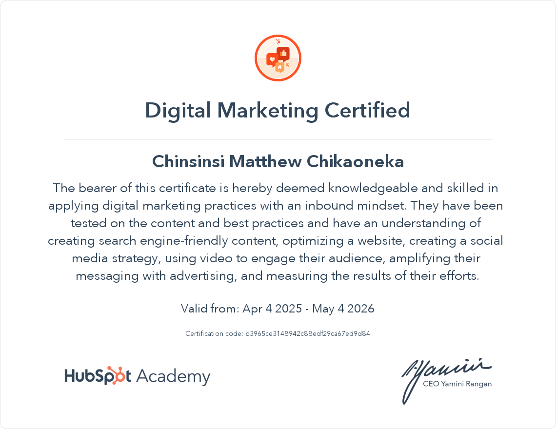 HubSpot Academy Digital Marketing Certification