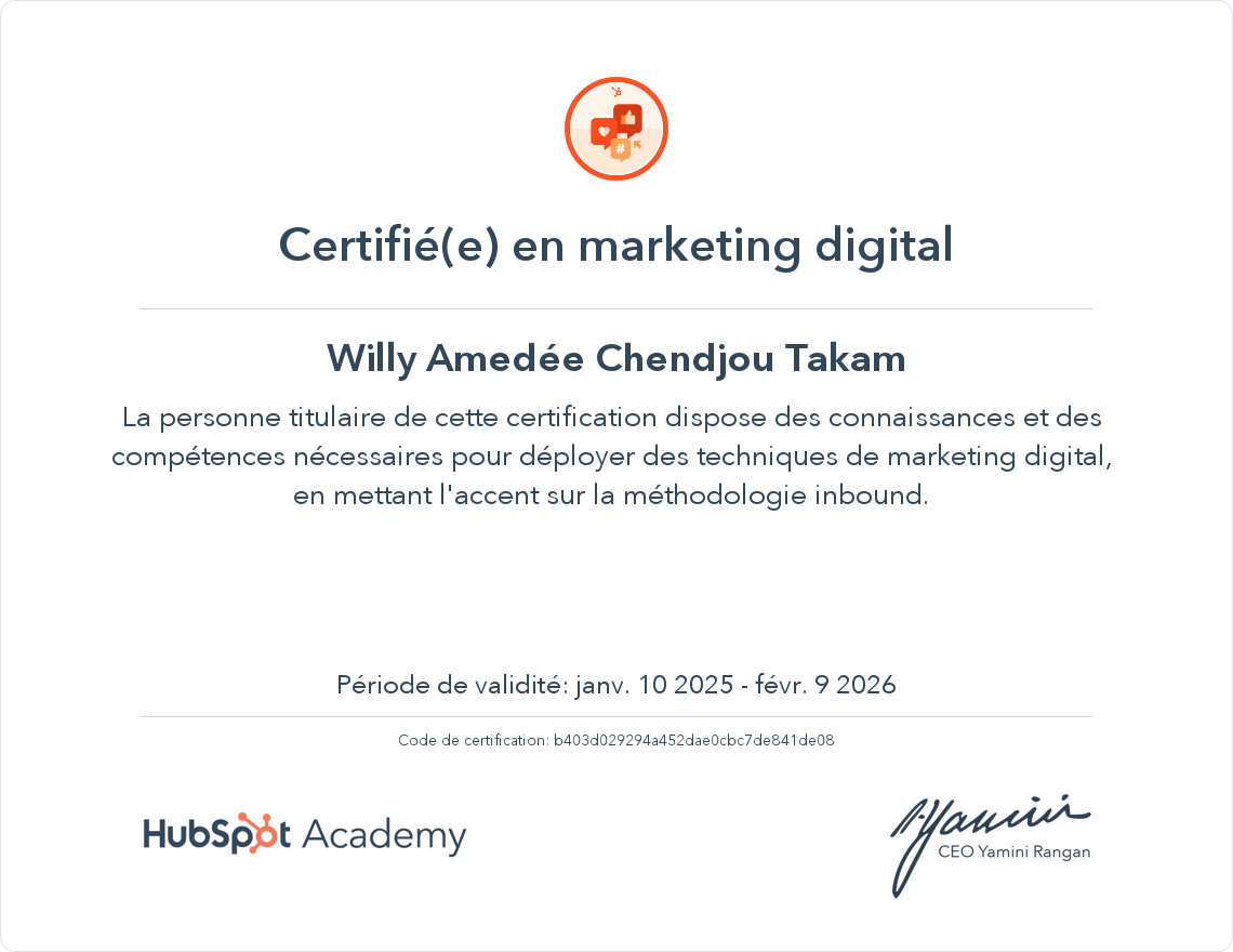 Votre certificat