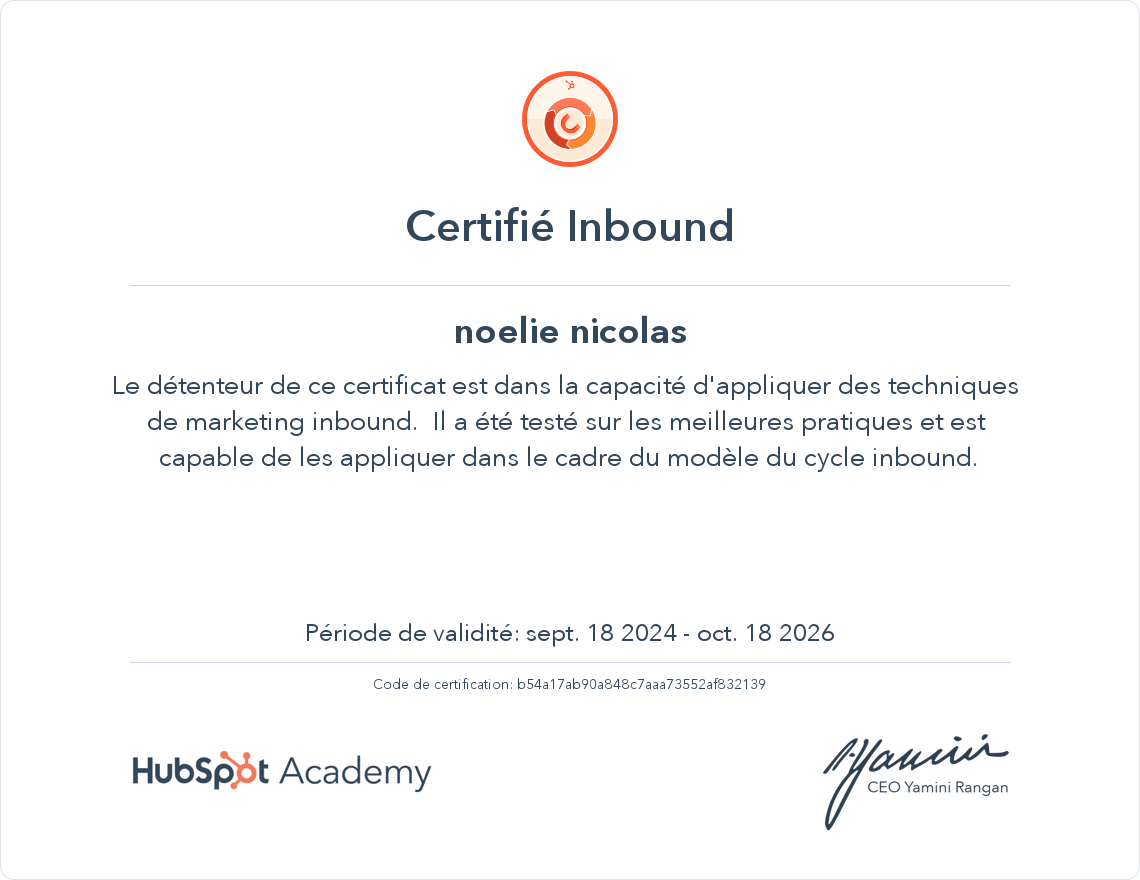 Votre certificat