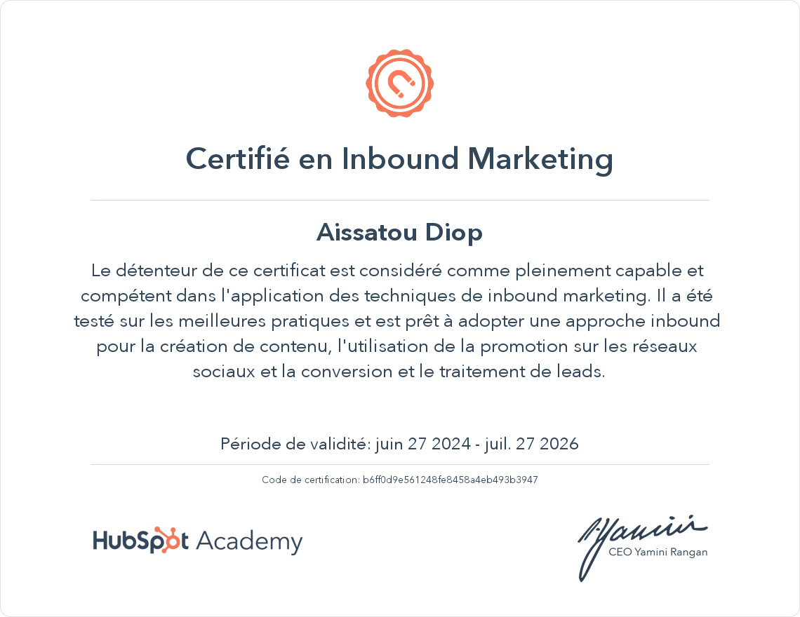 Votre certificat