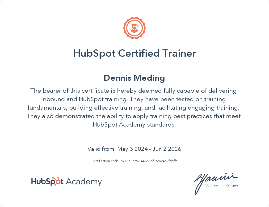 HubSpot Academy HubSpot Trainer Certification Certification