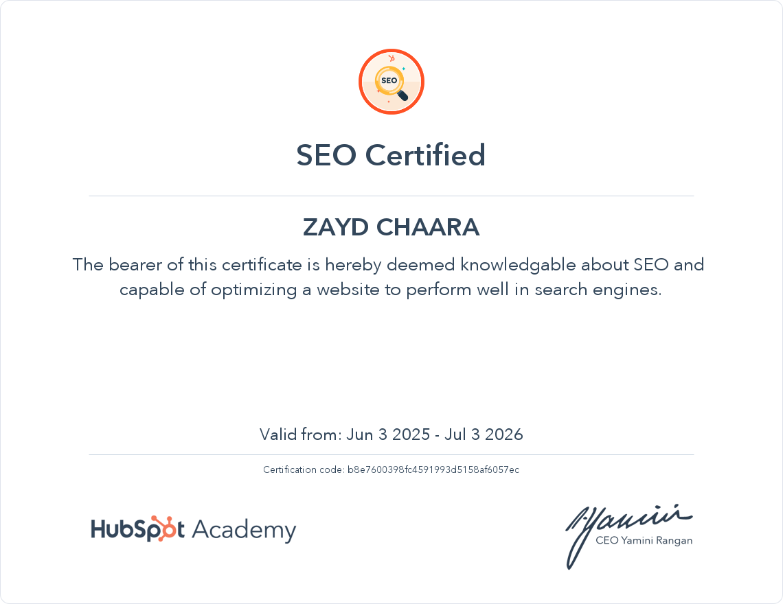 Your certificate