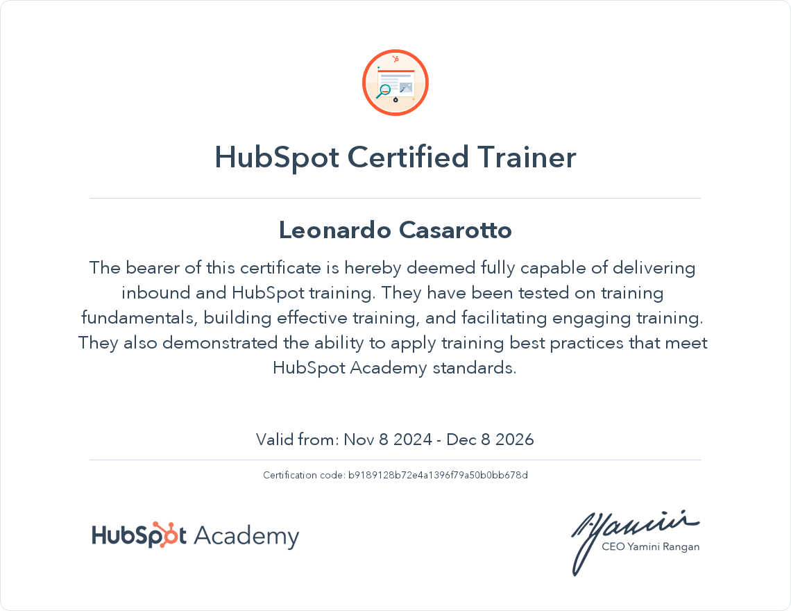 HubSpot Academy HubSpot Trainer Certification Certification