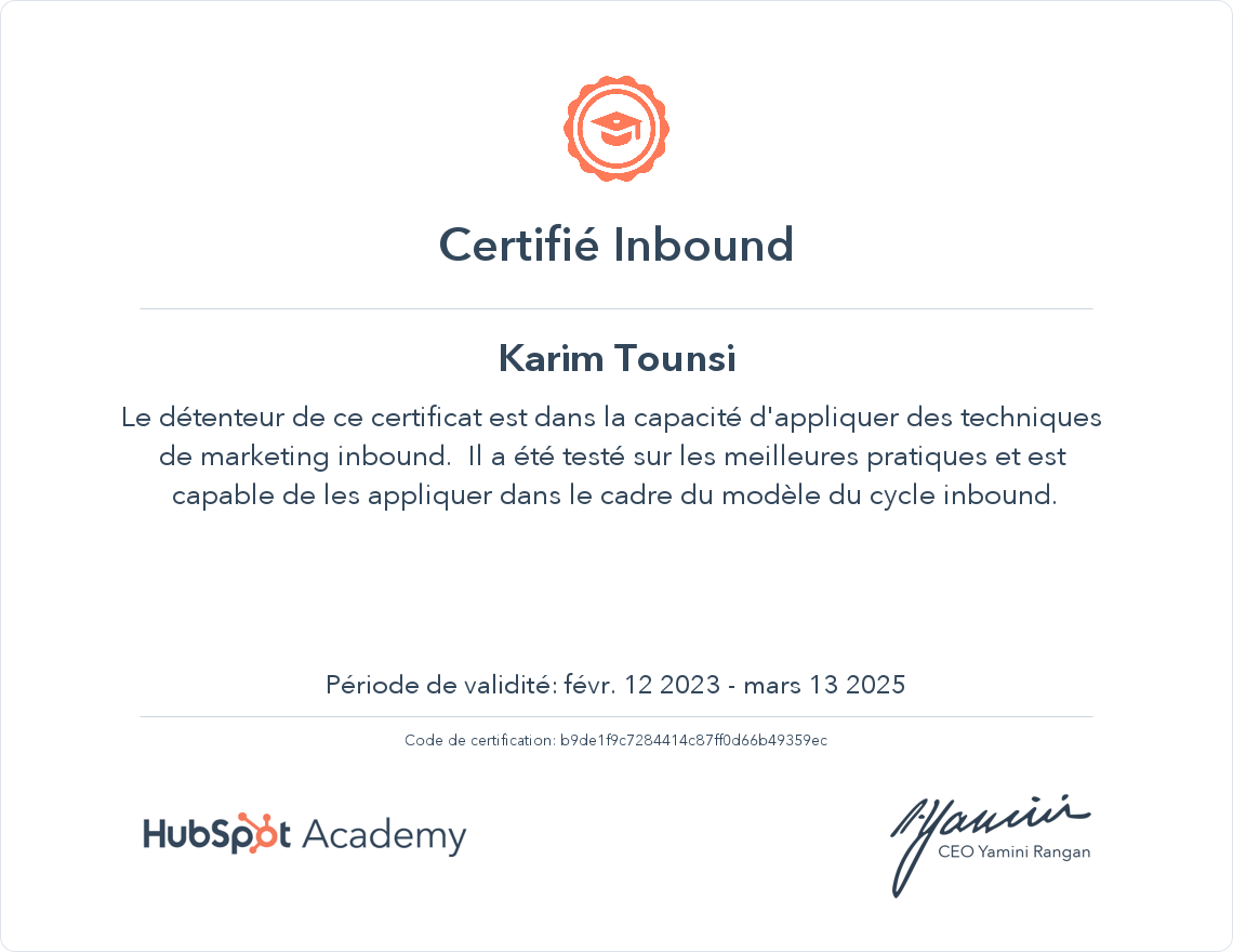 Votre certificat