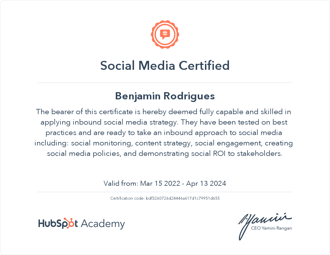 HubSpot Academy Social Media Marketing Certification