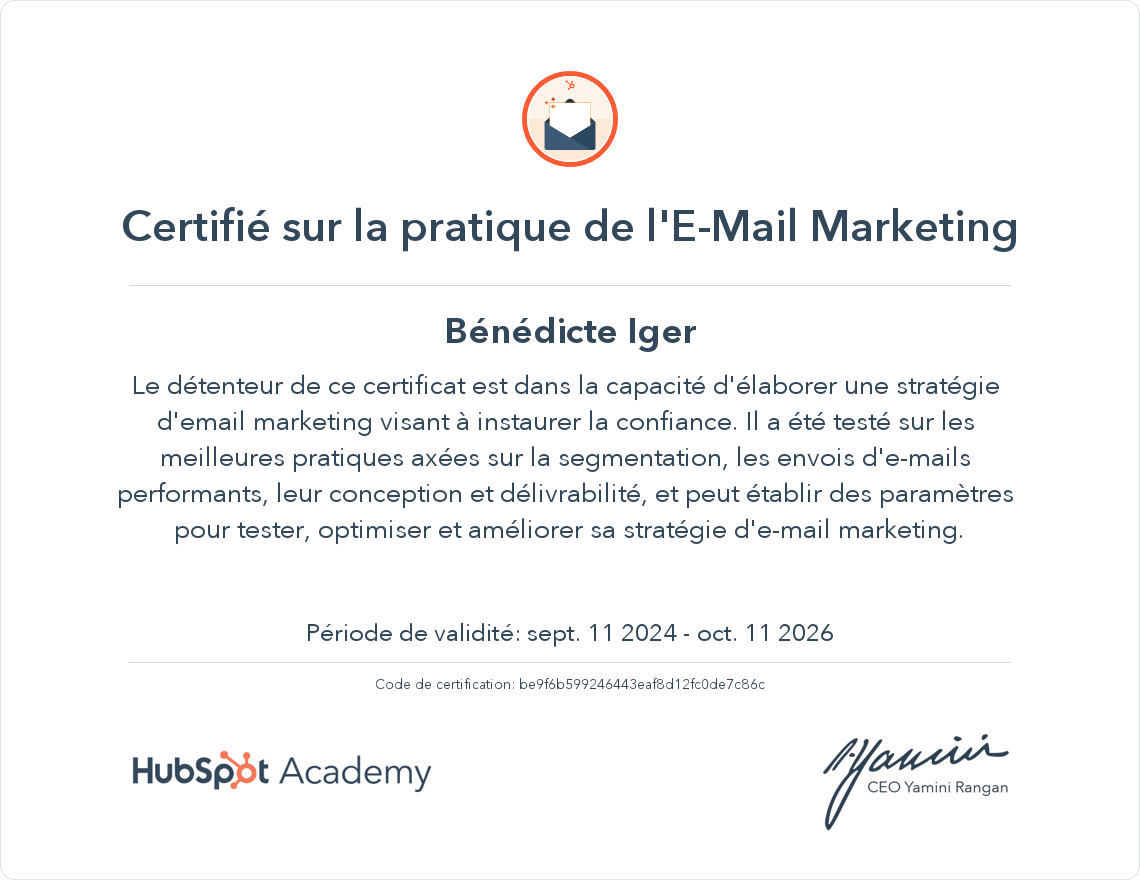 Votre certificat