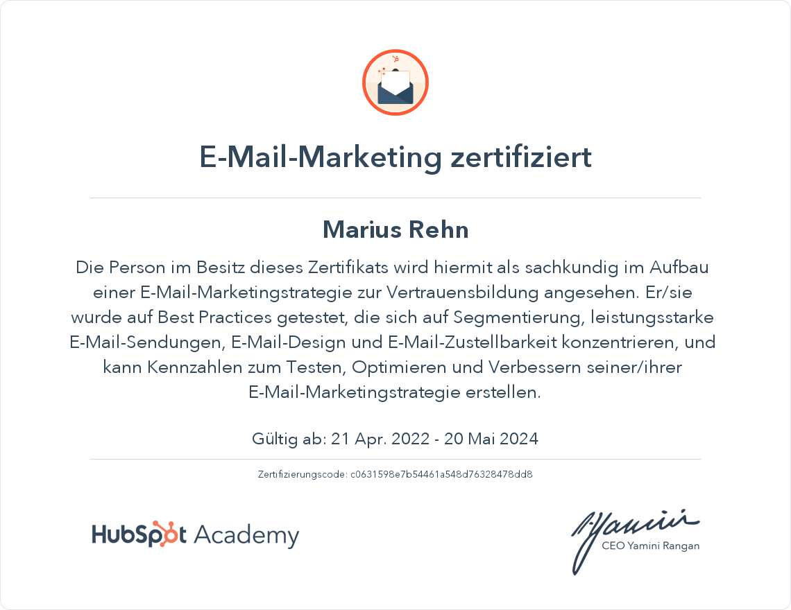Ihr Zertifikat