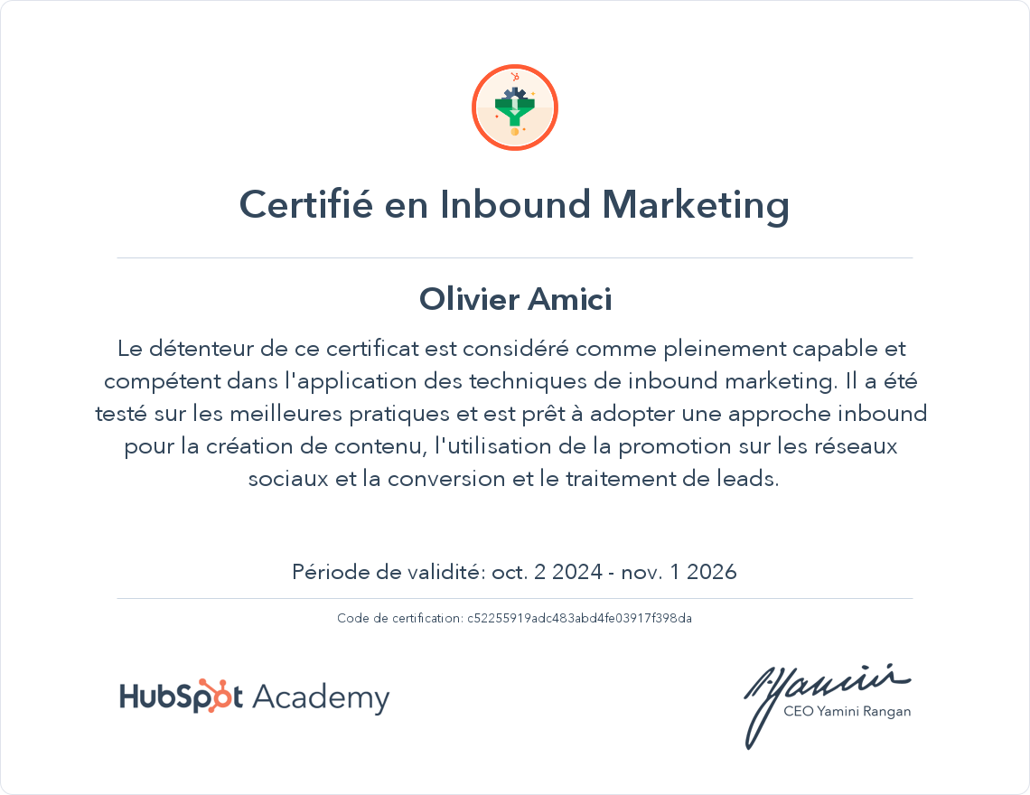 Votre certificat