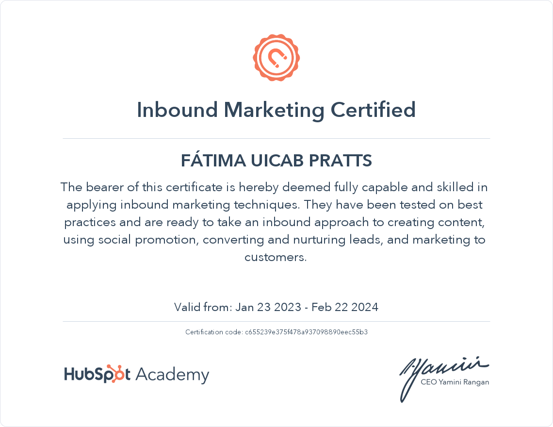 HubSpot Academy Inbound Marketing Certification