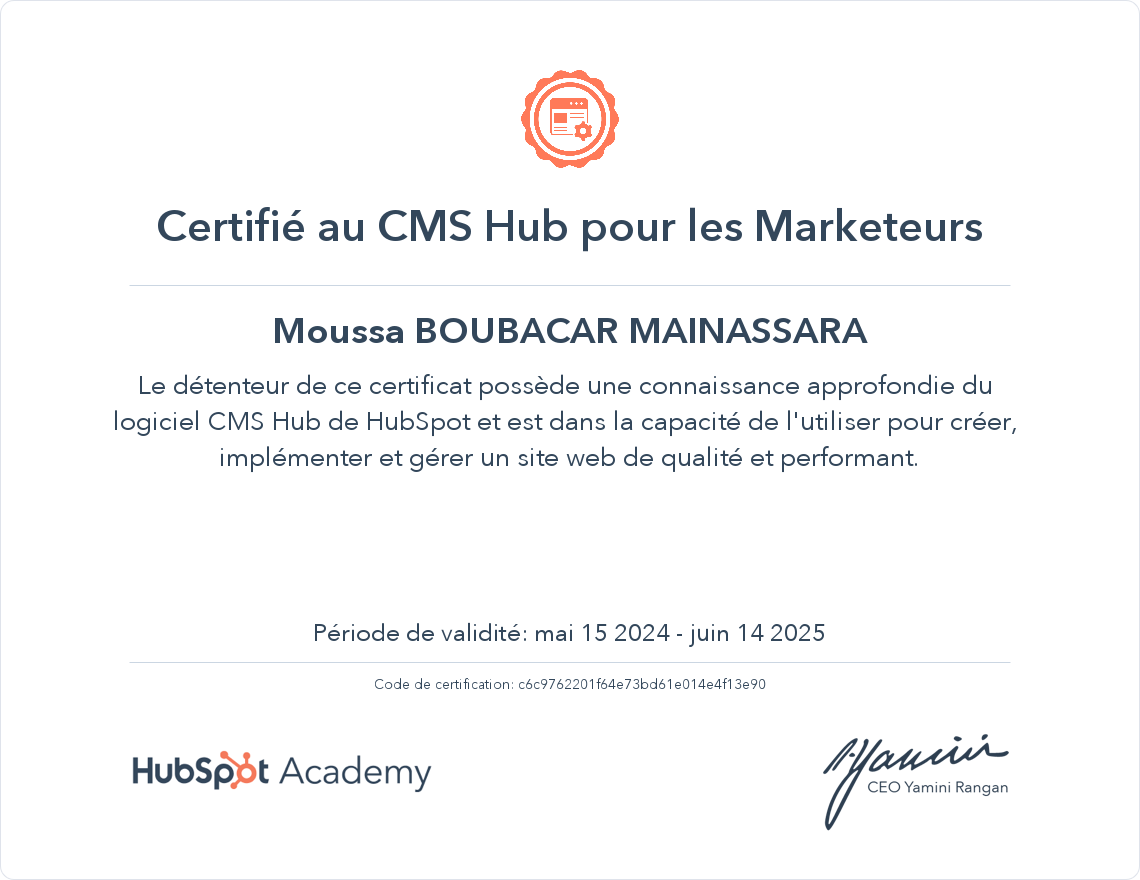 Votre certificat
