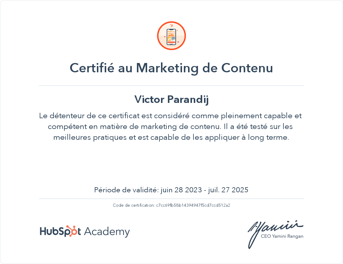 Votre certificat