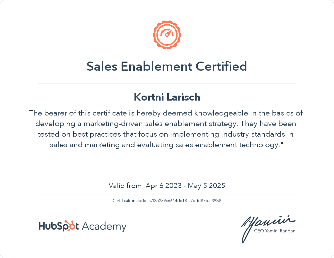 HubSpot Academy Sales Enablement Certification