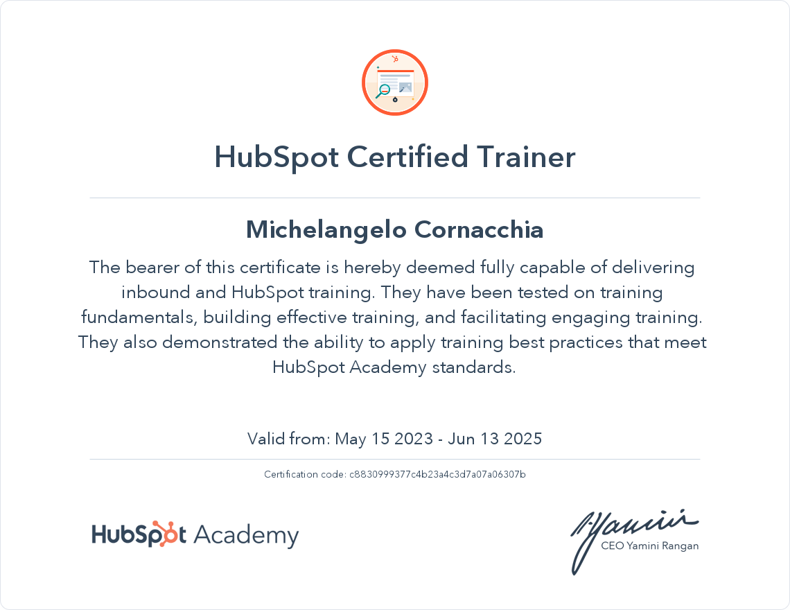 HubSpot Academy HubSpot Trainer Certification Certification