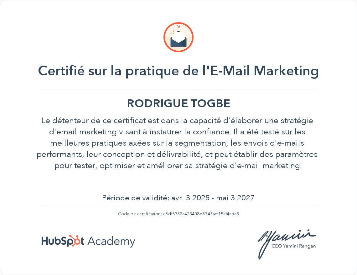Votre certificat