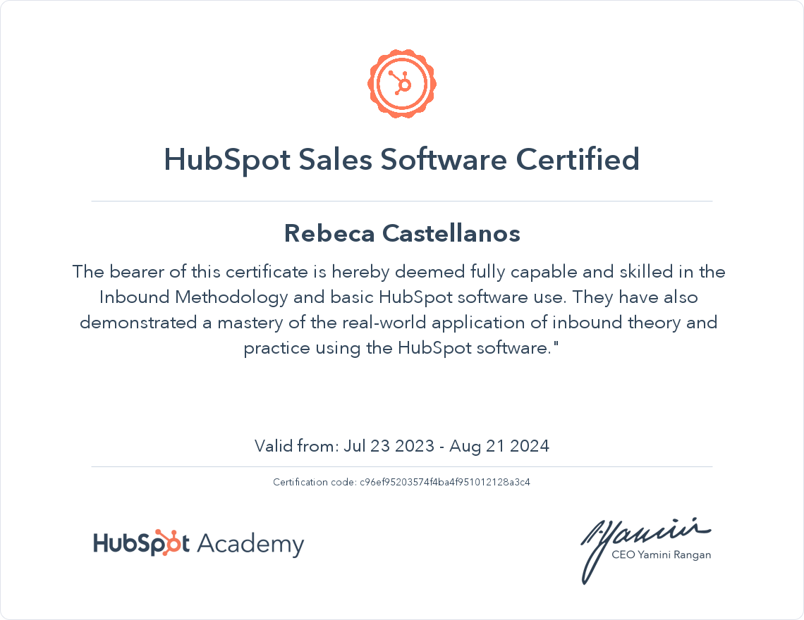 HubSpot Academy HubSpot Sales Software Certification